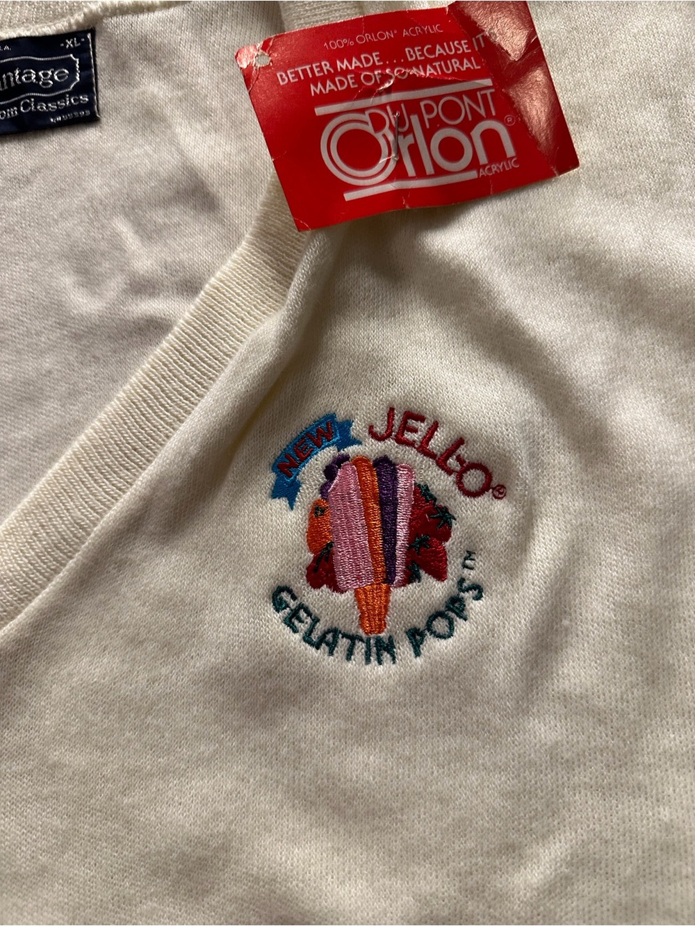 NEW OLD STOCK Vintage 1983 Jell-O Pops Orlon Sweater Mens XL Cream V Neck Dupont